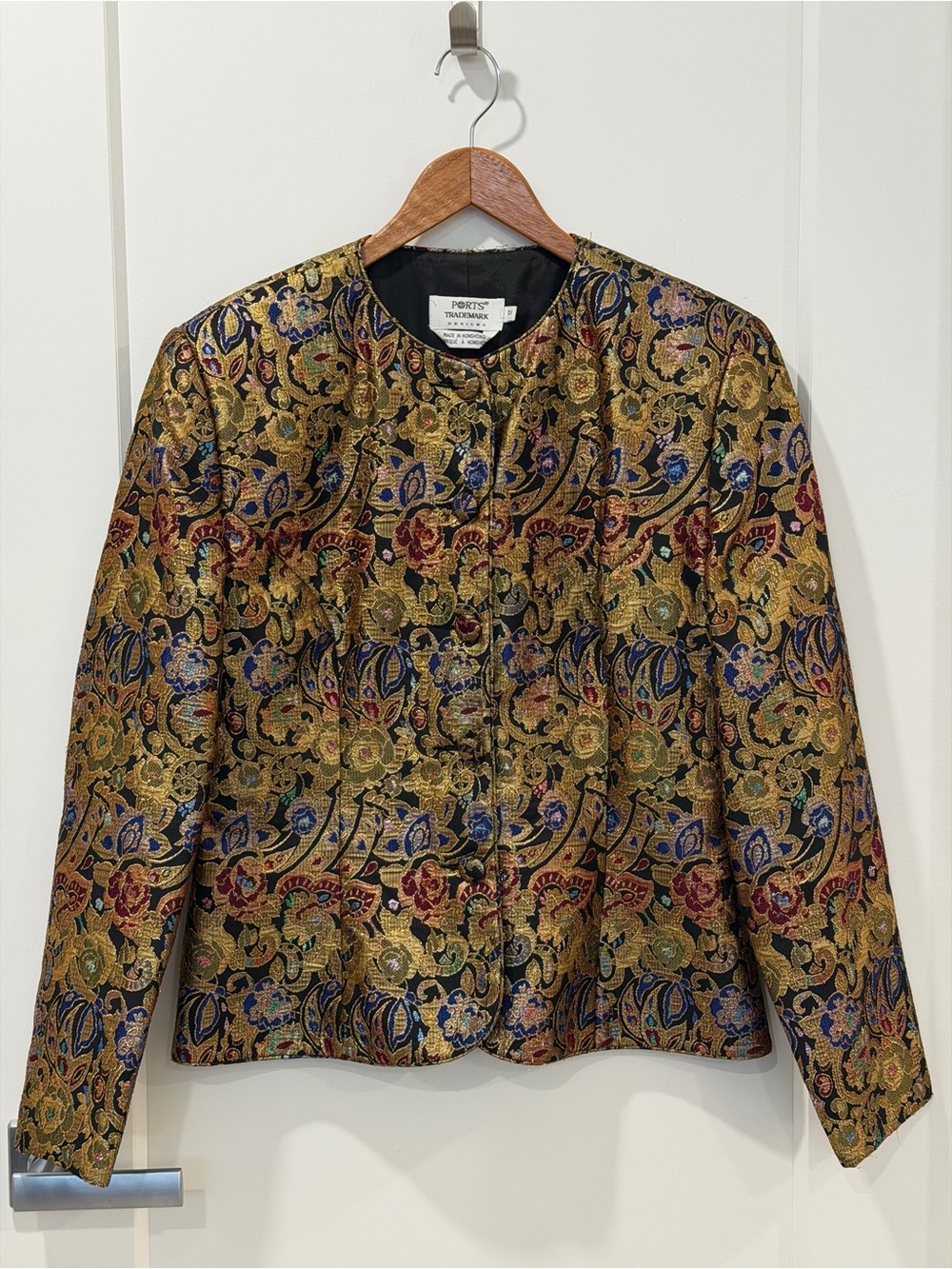 EUC Vintage Gold & Black Brocade Floral-Pattern Blazer